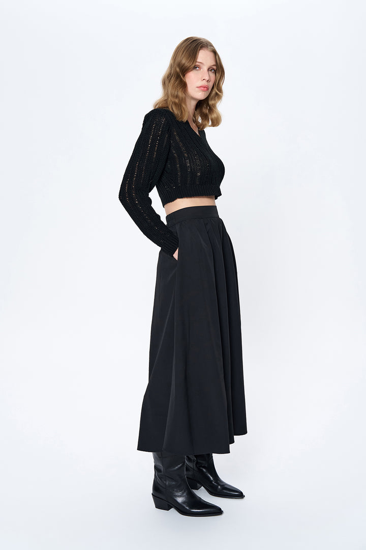 Beli Lastikli Midi Boy Basic Etek Siyah