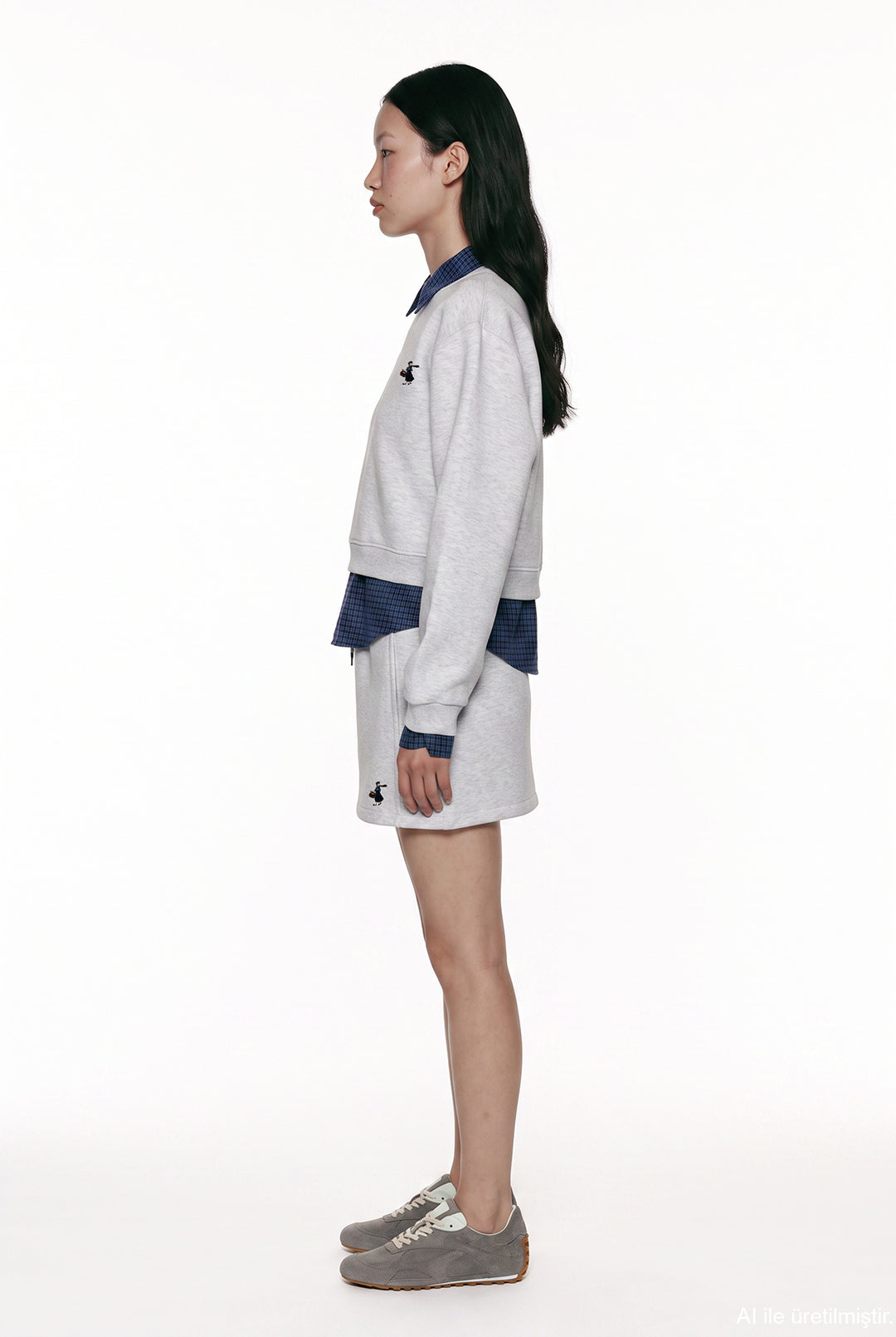 Ekose Garnili V Yaka Oversize Sweatshirt Karmelanj