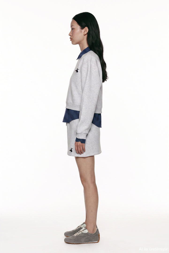 Ekose Garnili V Yaka Oversize Sweatshirt Karmelanj