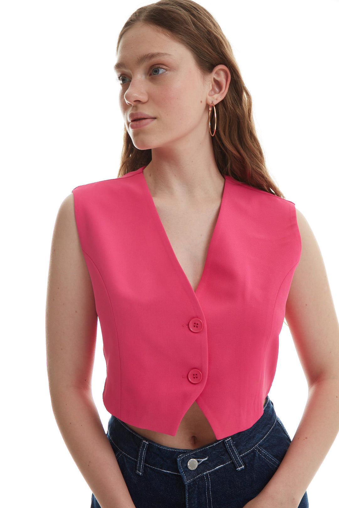 Buttoned Short Vest Fuchsia