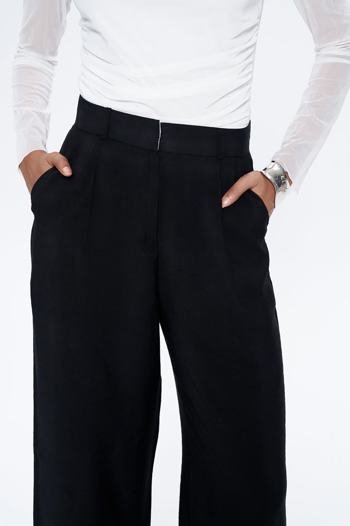 Yüksel Waist Wide Leg Trousers Black