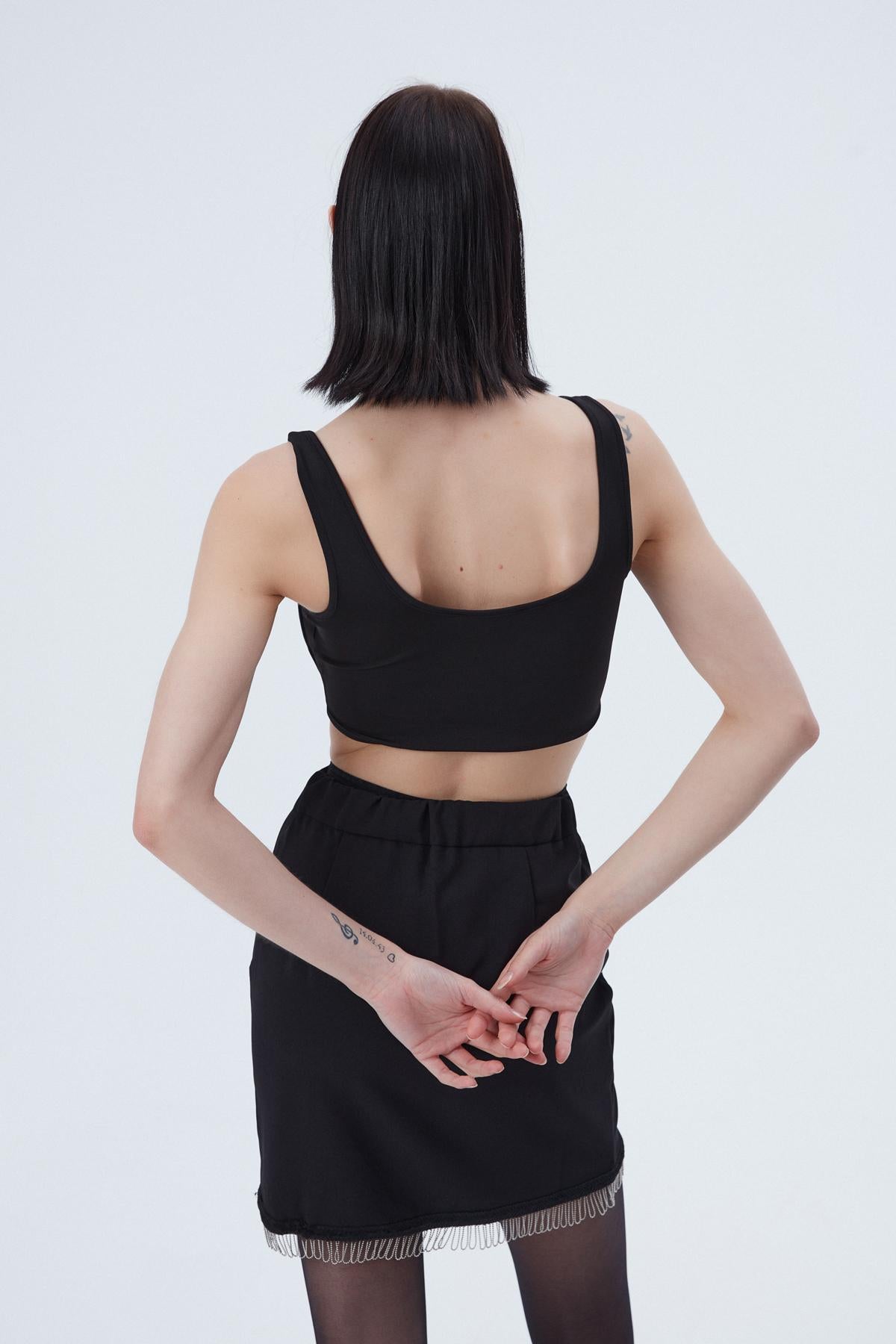 Underwire Strap Crop Blouse Black