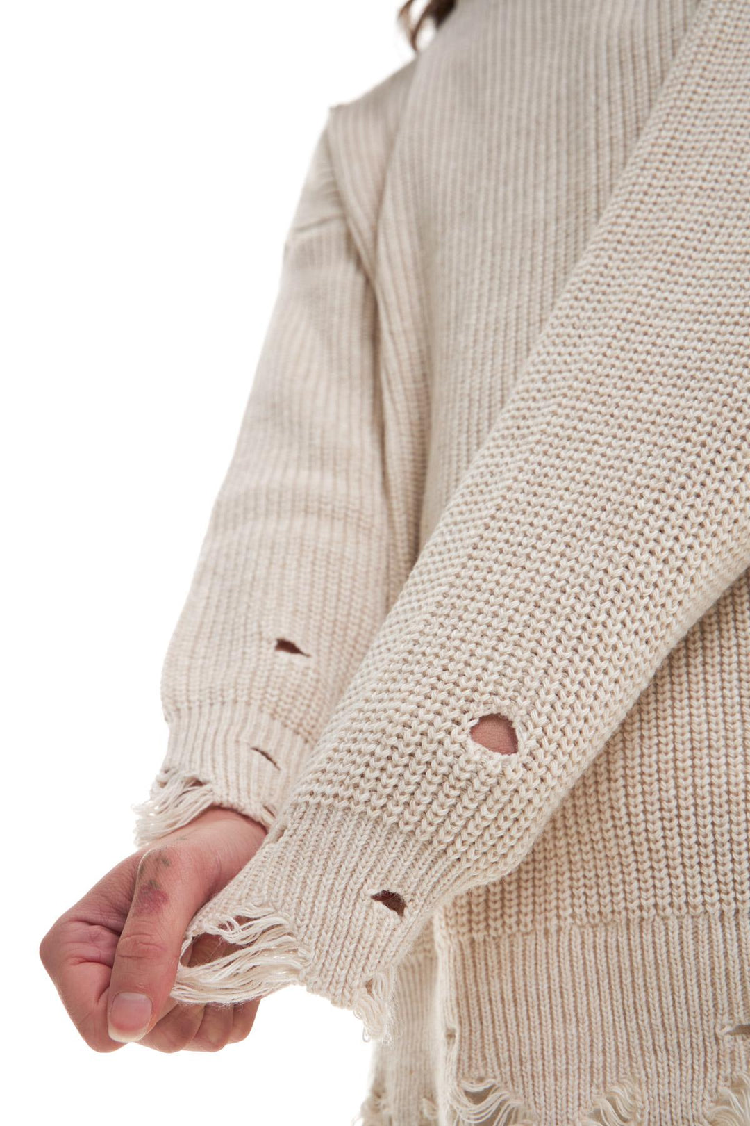 Ripped Detailed Oversize Sweater Stone