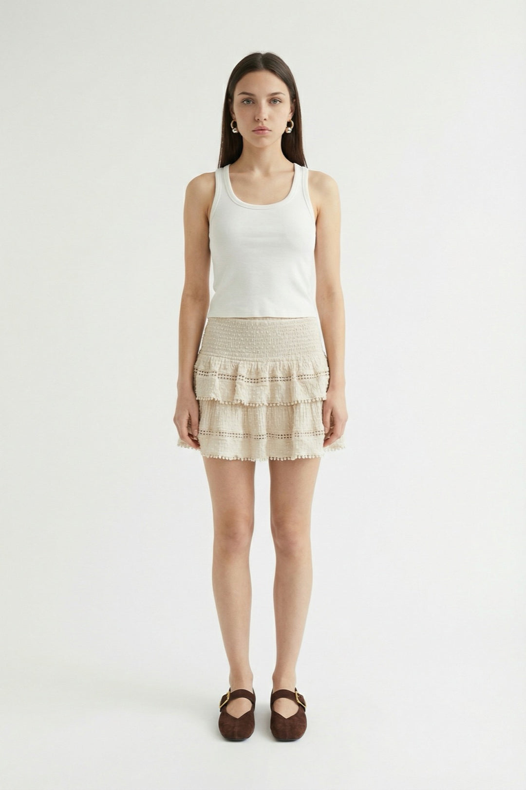 Fitilli Yuvarlak Yaka Basic Atlet Ekru