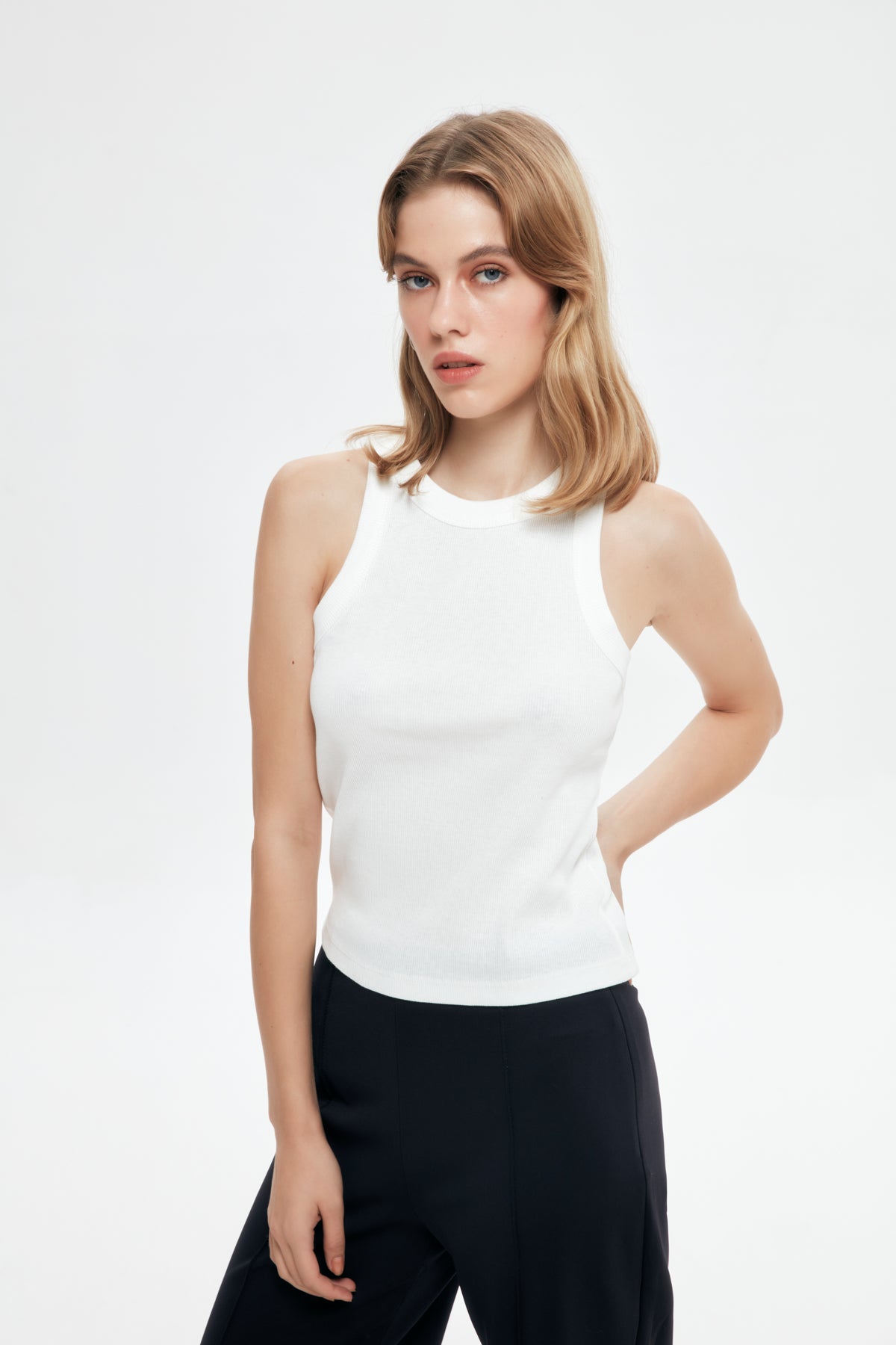 Halter Neck Basic Tank Top Ecru