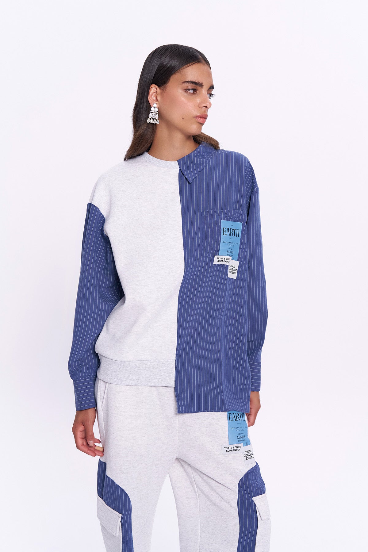 Çizgi Match Detaylı Sweatshirt Gri