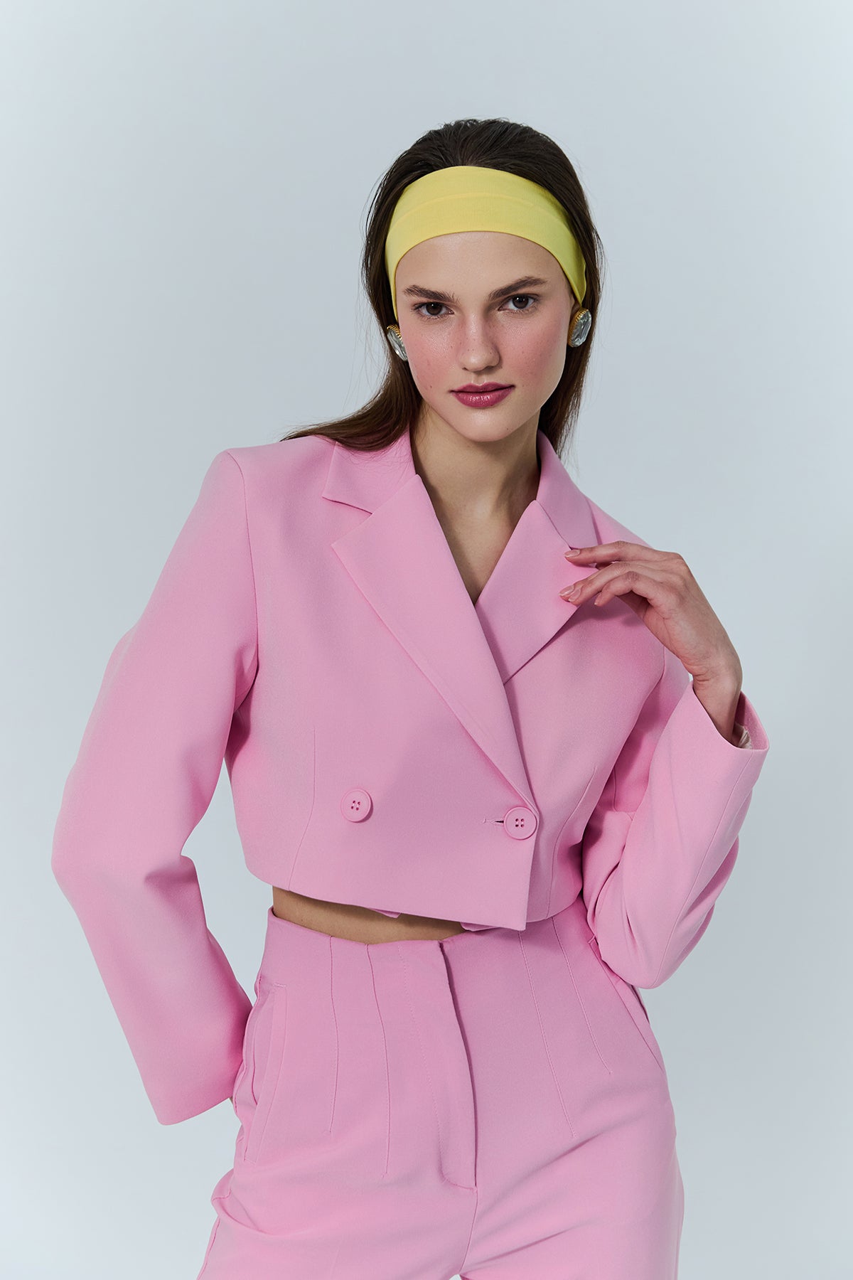 Double Breasted Crop Blazer Jacket Pink