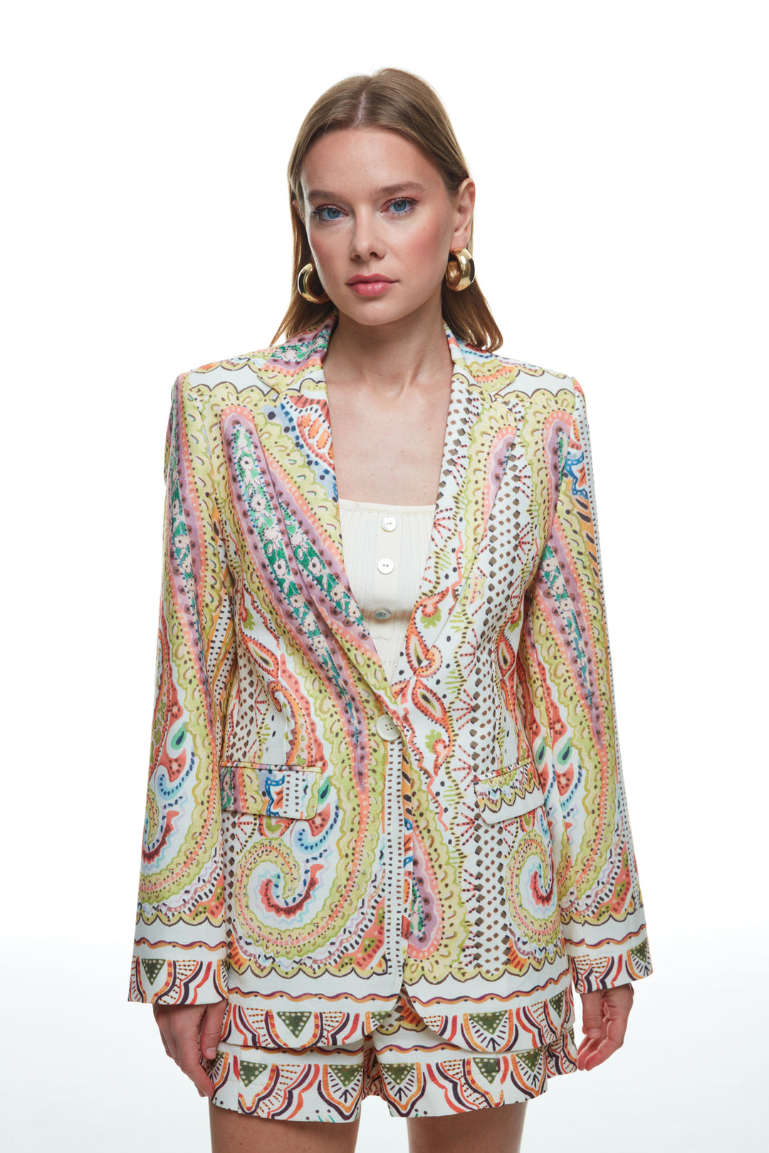 Colorful Patterned Blazer Jacket Natural