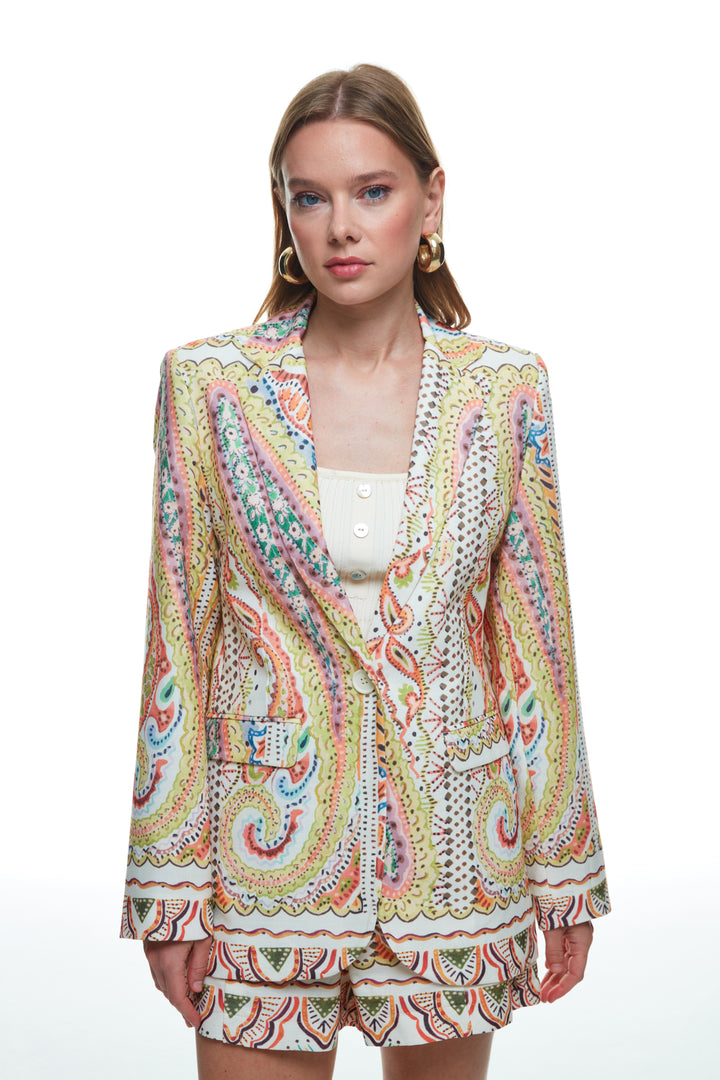 Colorful Patterned Blazer Jacket Natural
