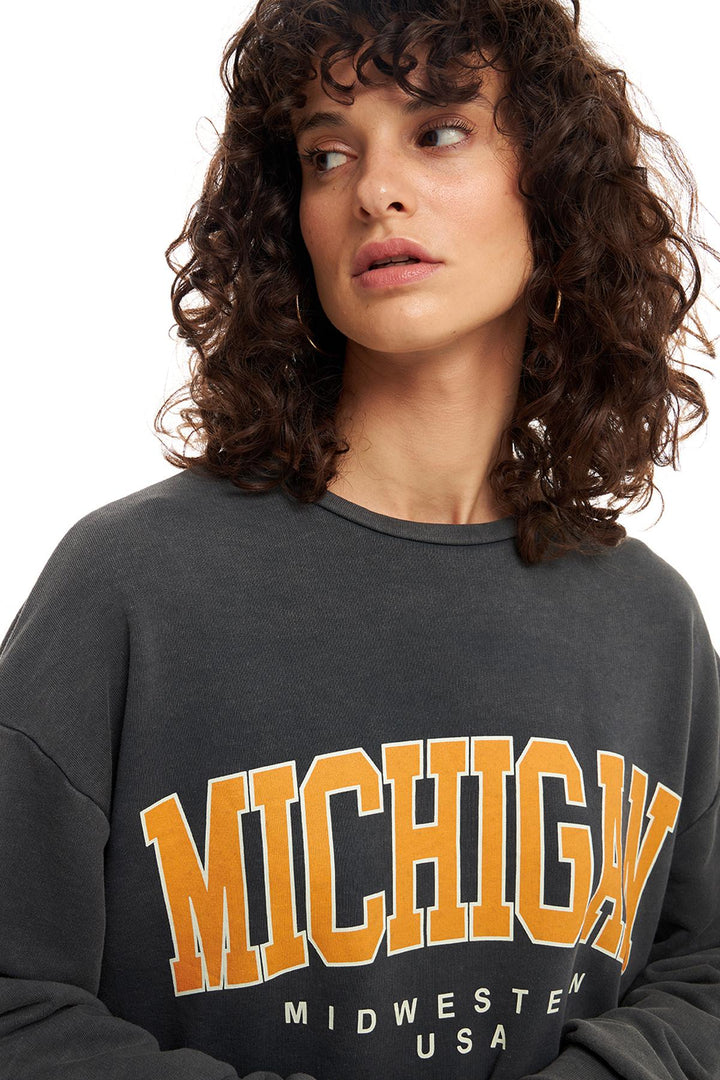 Yazı Baskılı Overisize Sweatshirt Antrasit