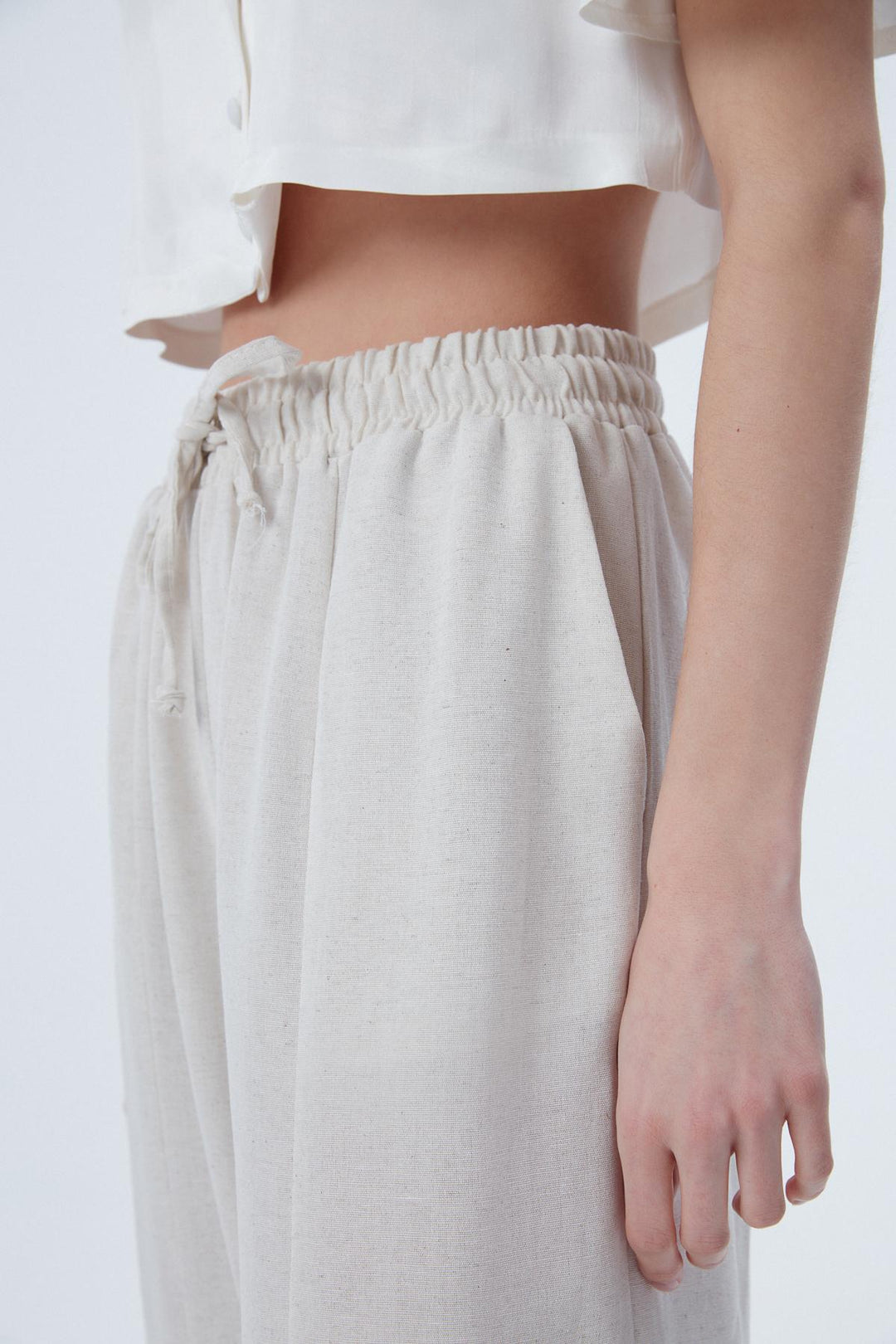 Beli Lastikli Keten Pantolon Naturel