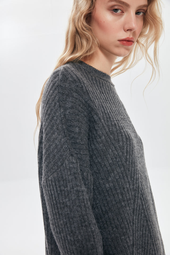 Bisiklet Yaka Oversize Kazak Gri