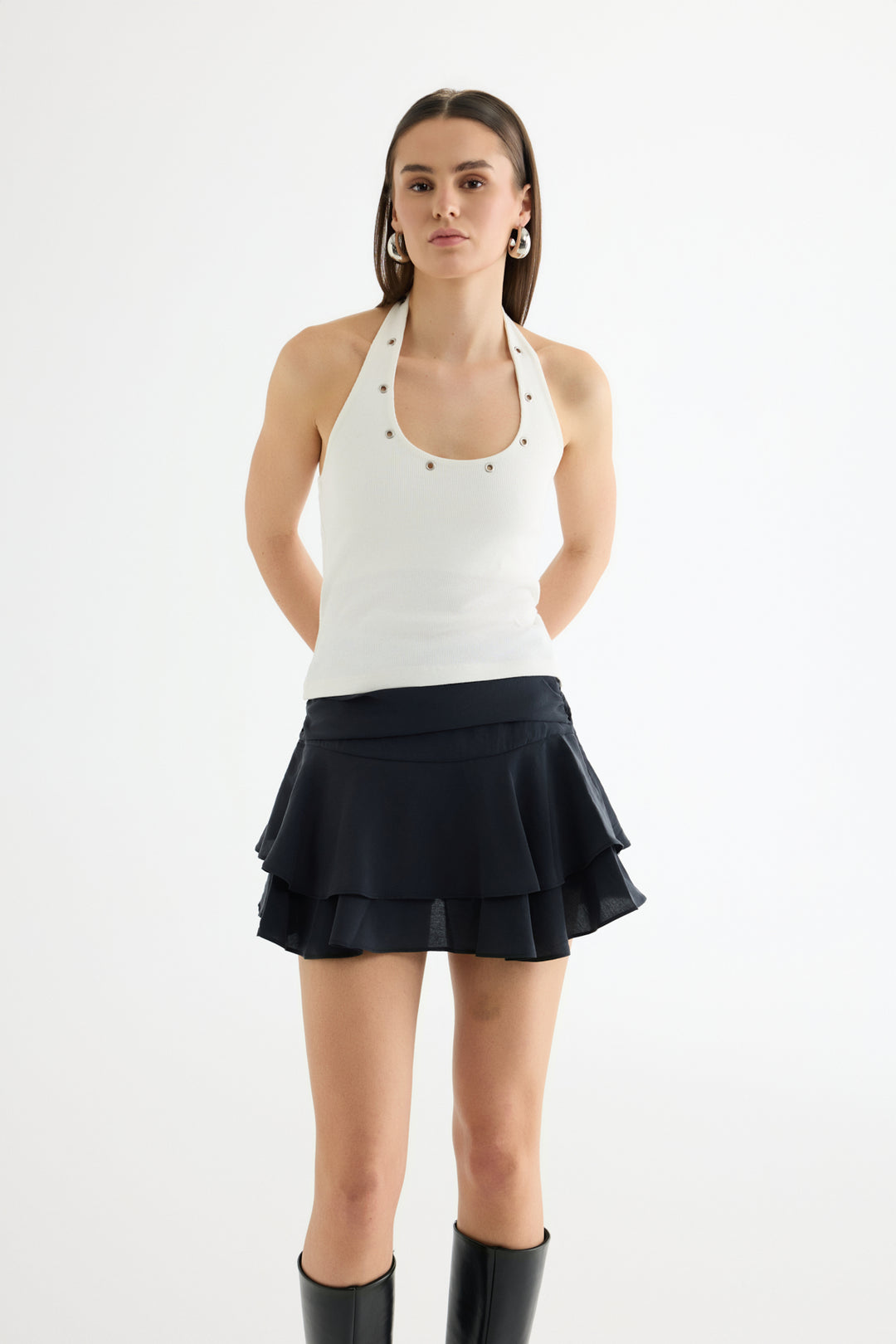 Kuş Gözü Detaylı Halter Yaka Atlet Ekru