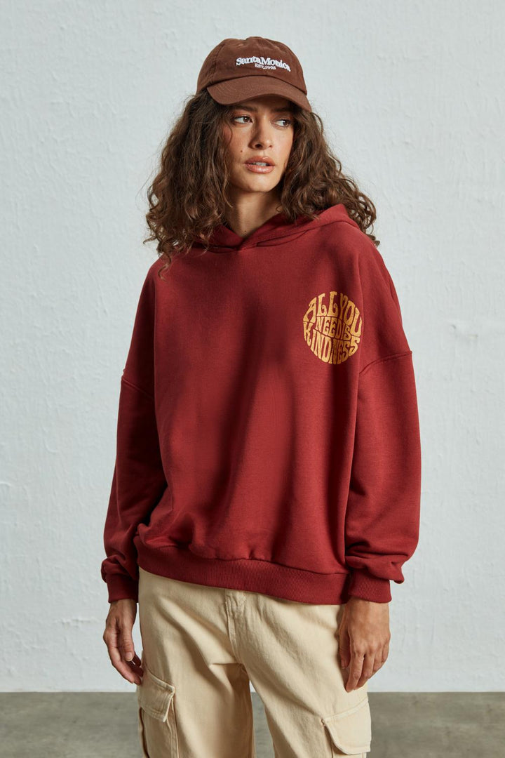 Sırt Baskılı Kapüşonlu Sweatshirt Kiremit