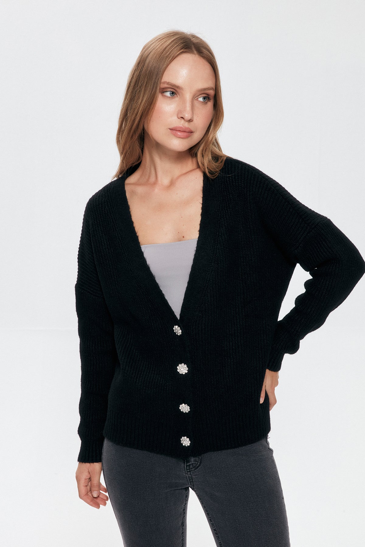 Button Detailed Knitwear Cardigan Black