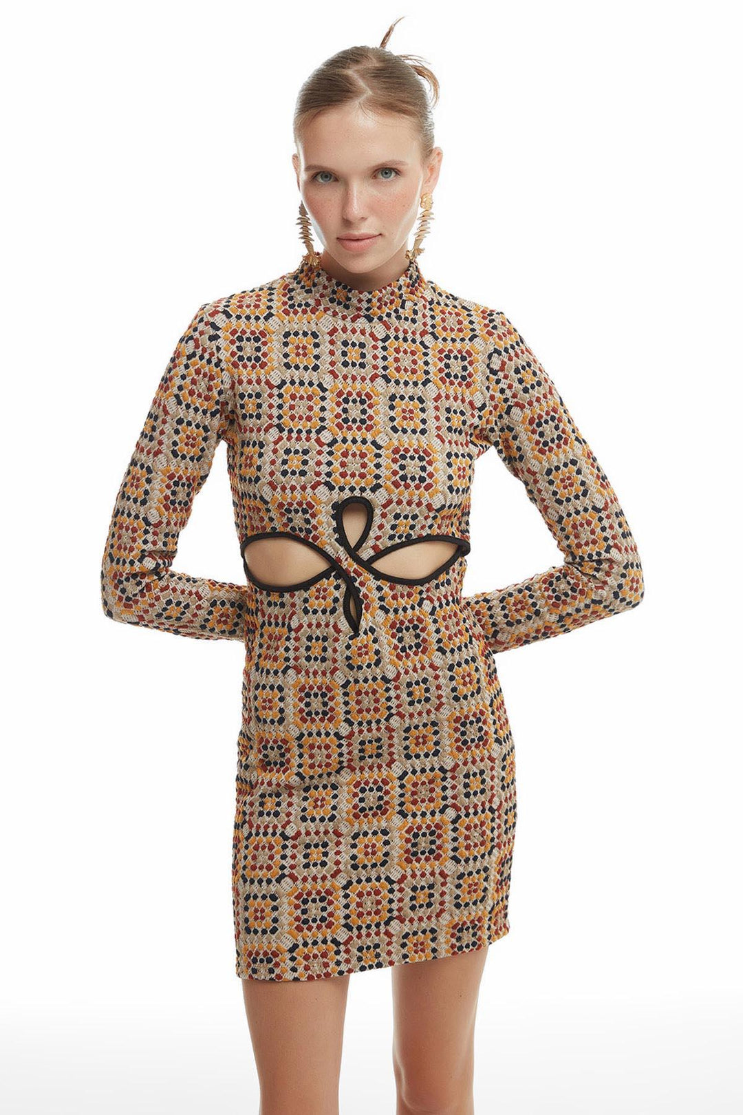 Cut Out Textured Dress Beige