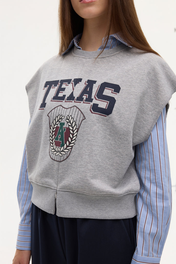 Texas Baskılı Beli Ribanalı Kolsuz Sweatshirt Grimelanj