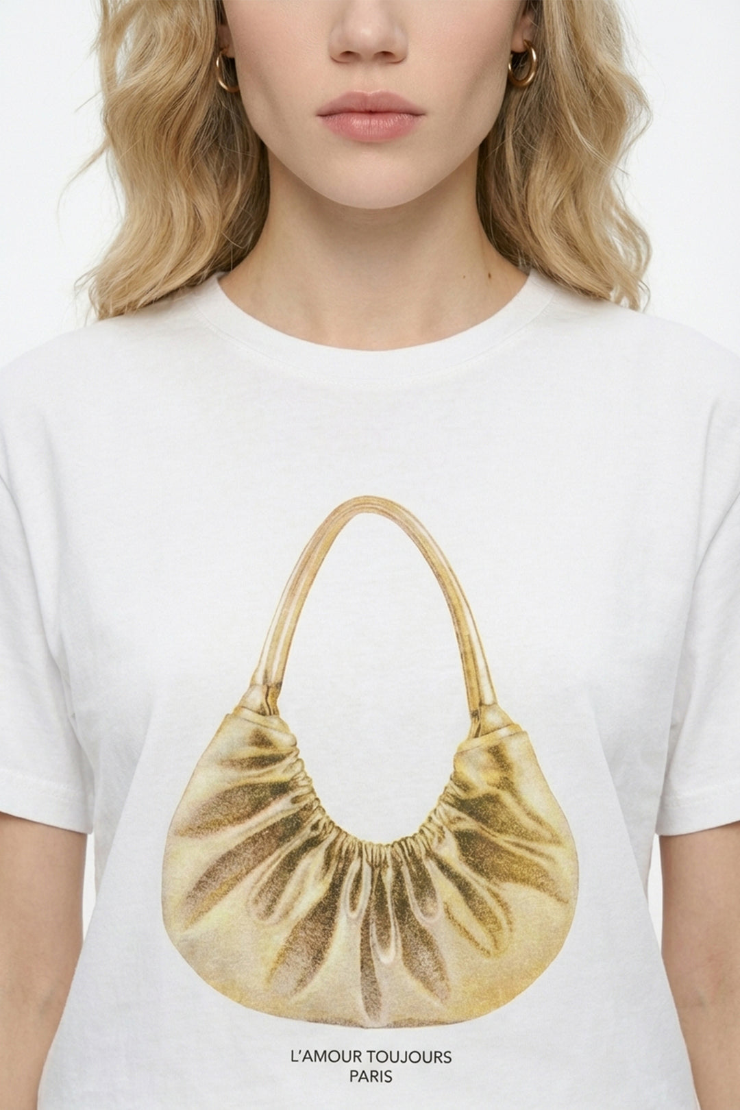 Çanta Baskılı Bisiklet Yaka Tişört Ekru