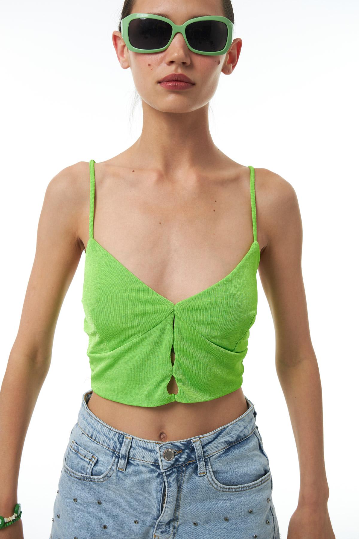 Low-cut Crop Blouse Neon Green