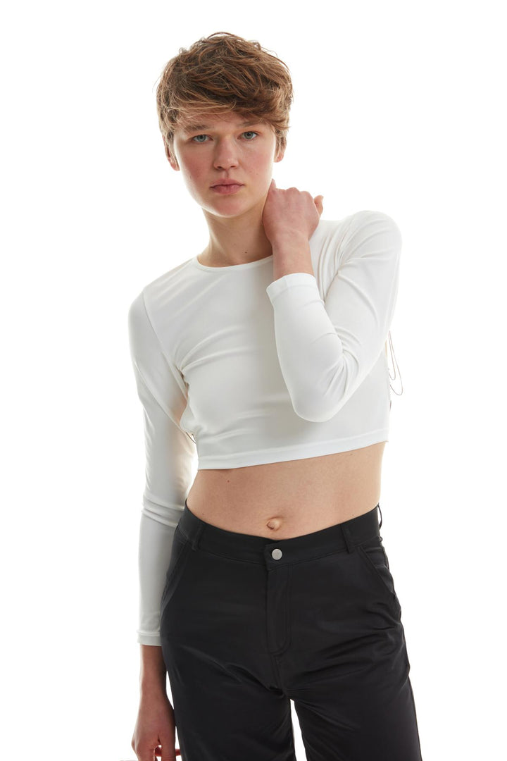 Cut Out Chain Crop Blouse Ecru