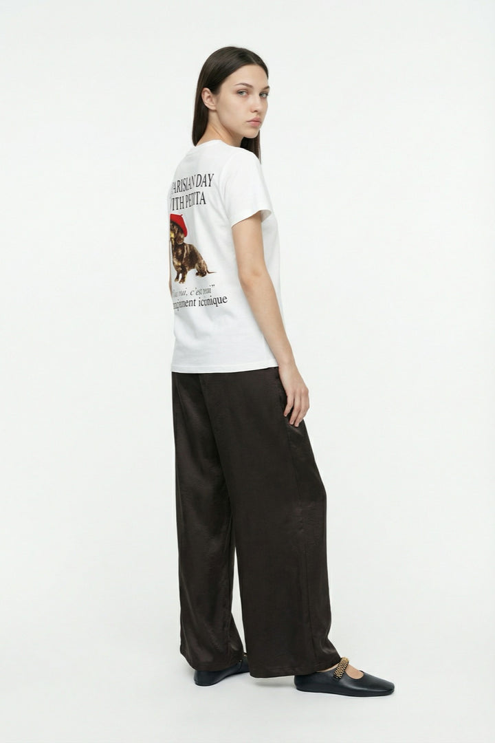 Köpek Baskılı Oversize Tişört Ekru