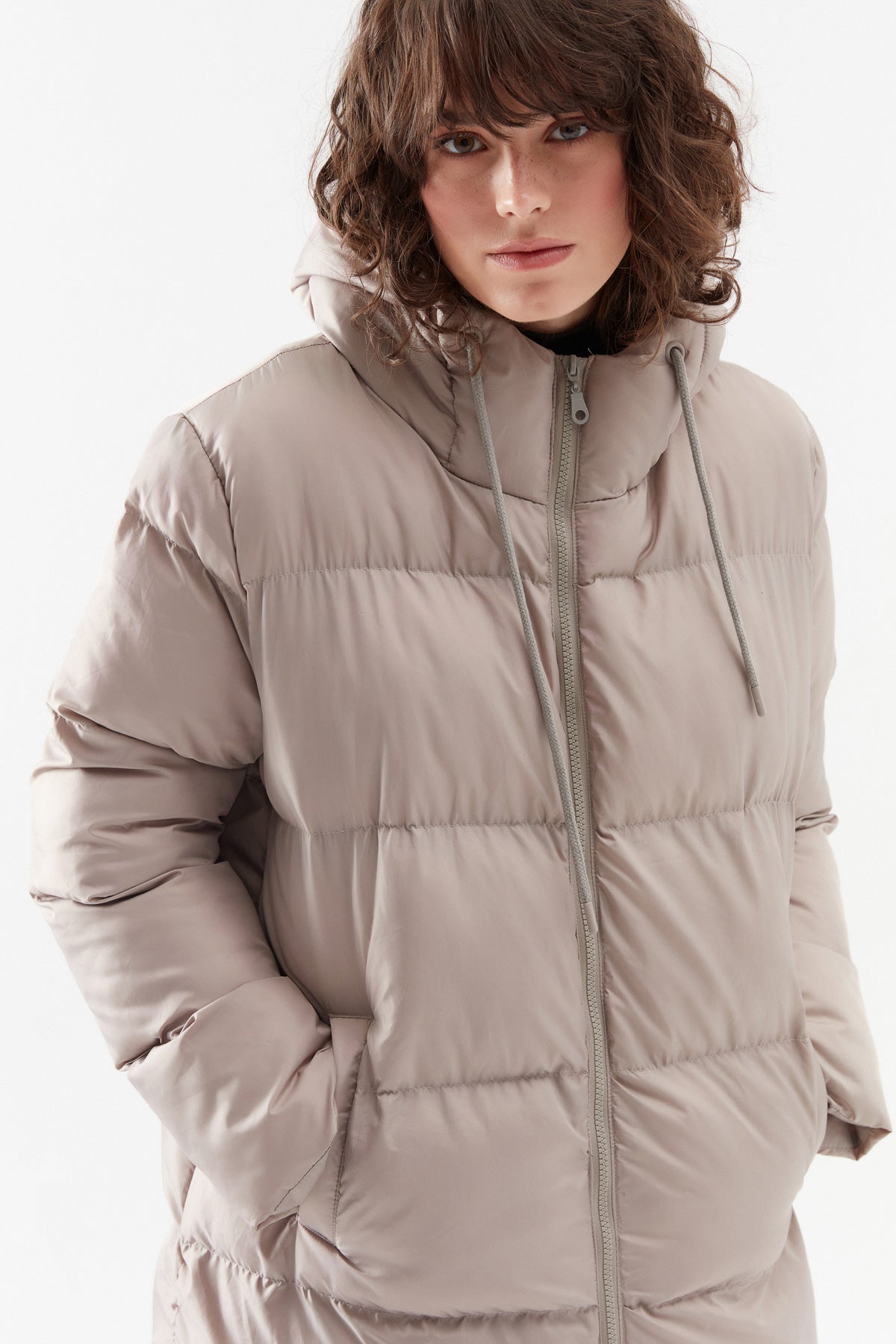 Hooded Long Inflatable Coat Stone