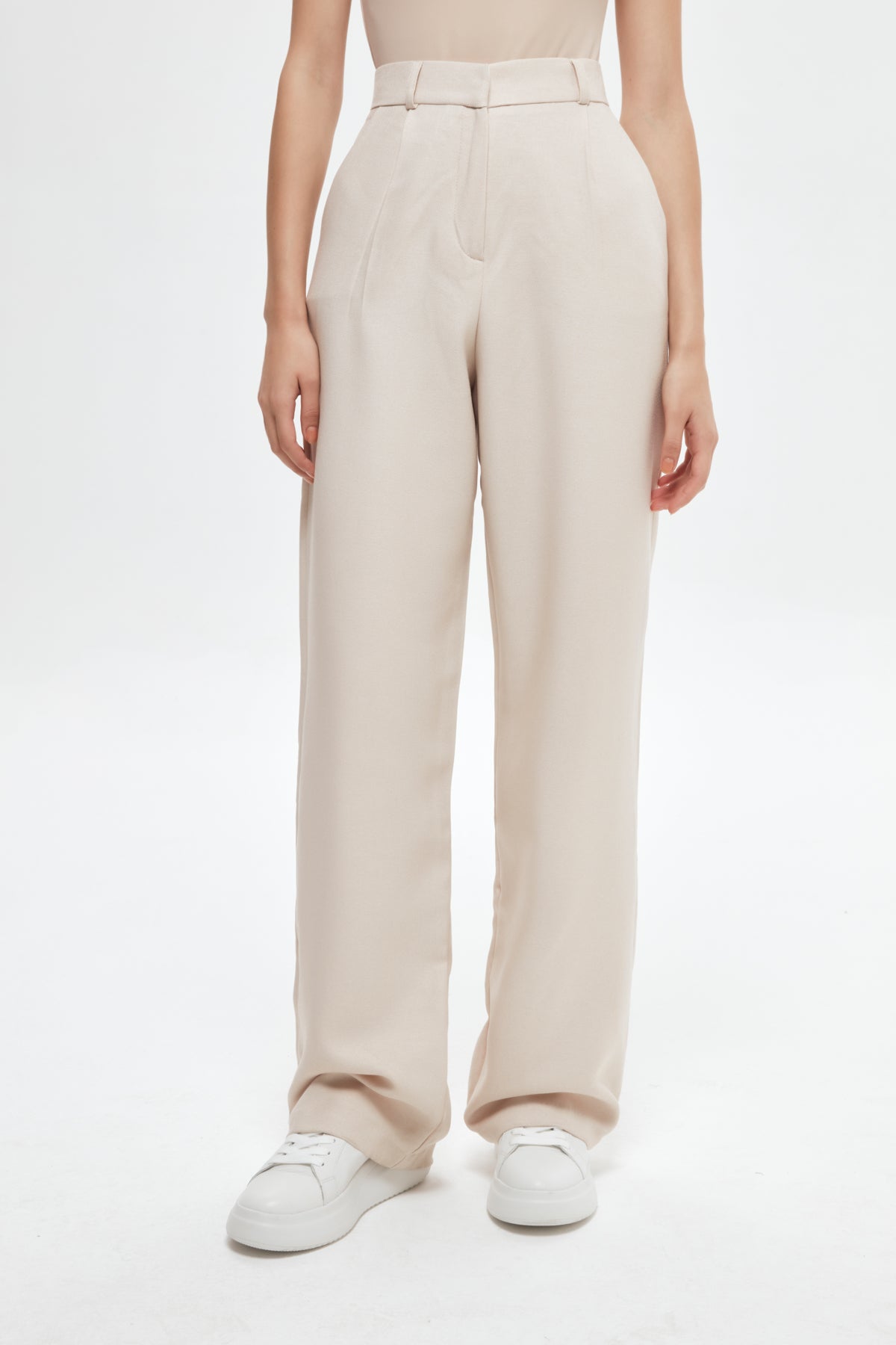 High Waist Wide Leg Fabric Trousers Stone