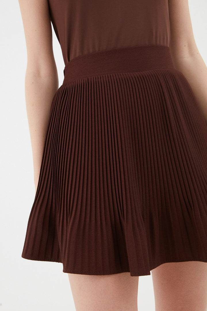Pleated Short Mini Skirt Brown