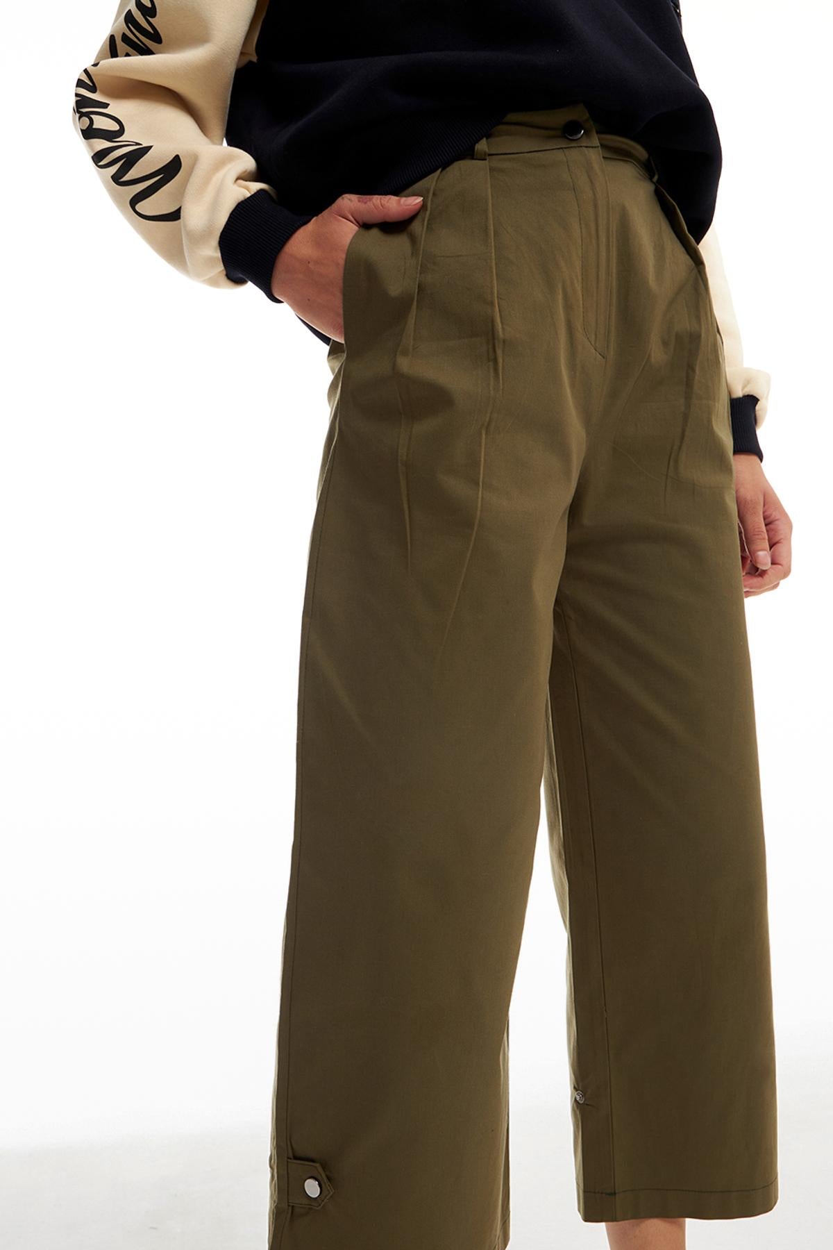 Snap Leg Trousers Khaki