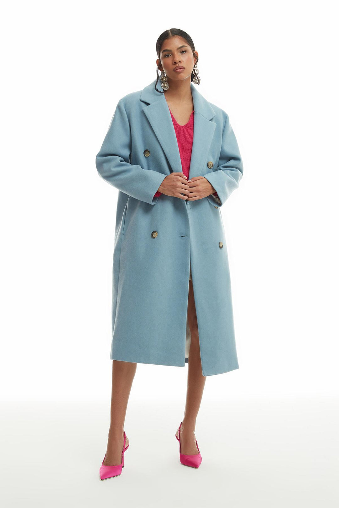 Buttoned Long Coat Blue