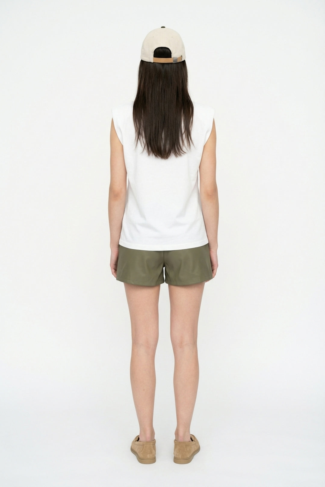 Pul İşlemeli Yaprak Baskılı Kolsuz Tişört Ekru