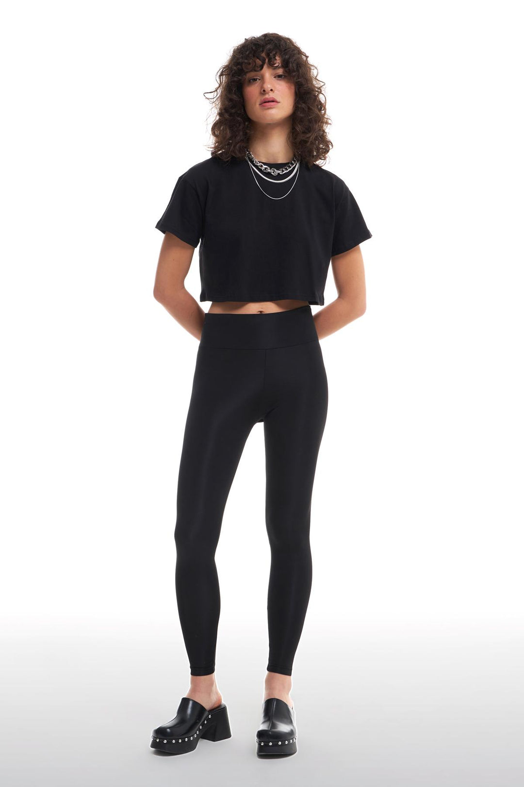 Gathering Glossy Leggings Black