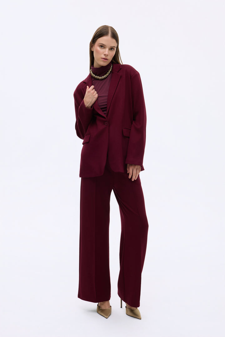 Tek Düğmeli Yumuşak Dokulu Oversize Blazer Ceket Vişne