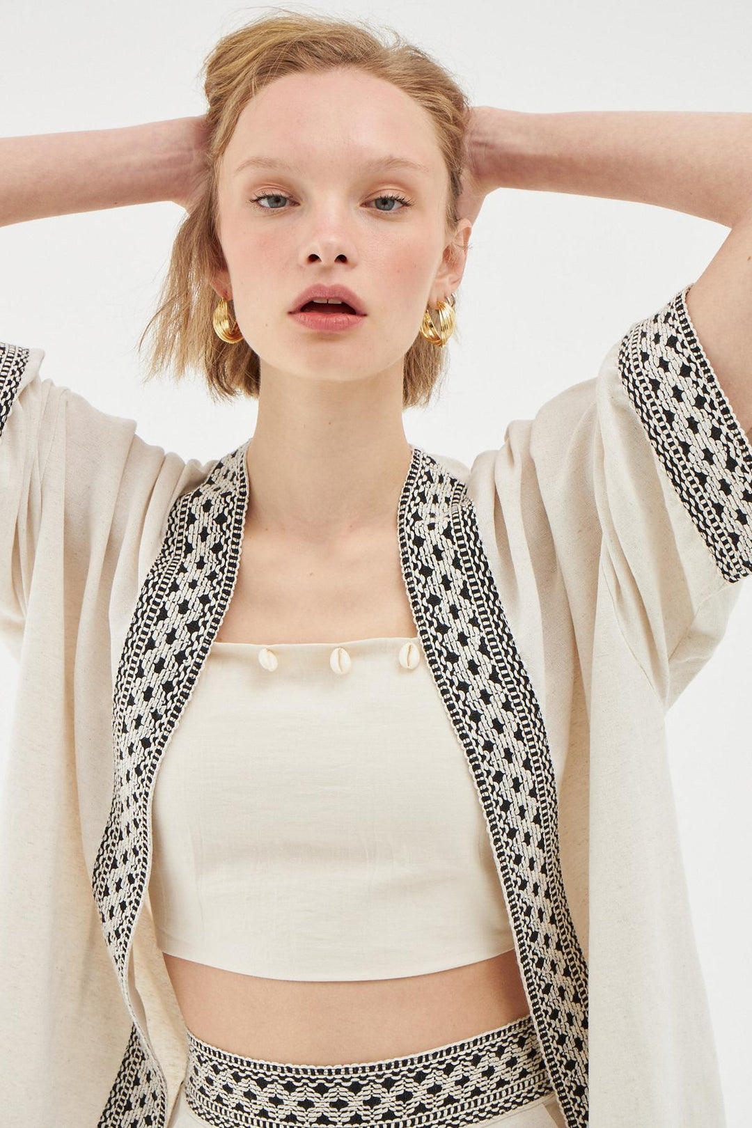 Striped Detailed Kimono Natural