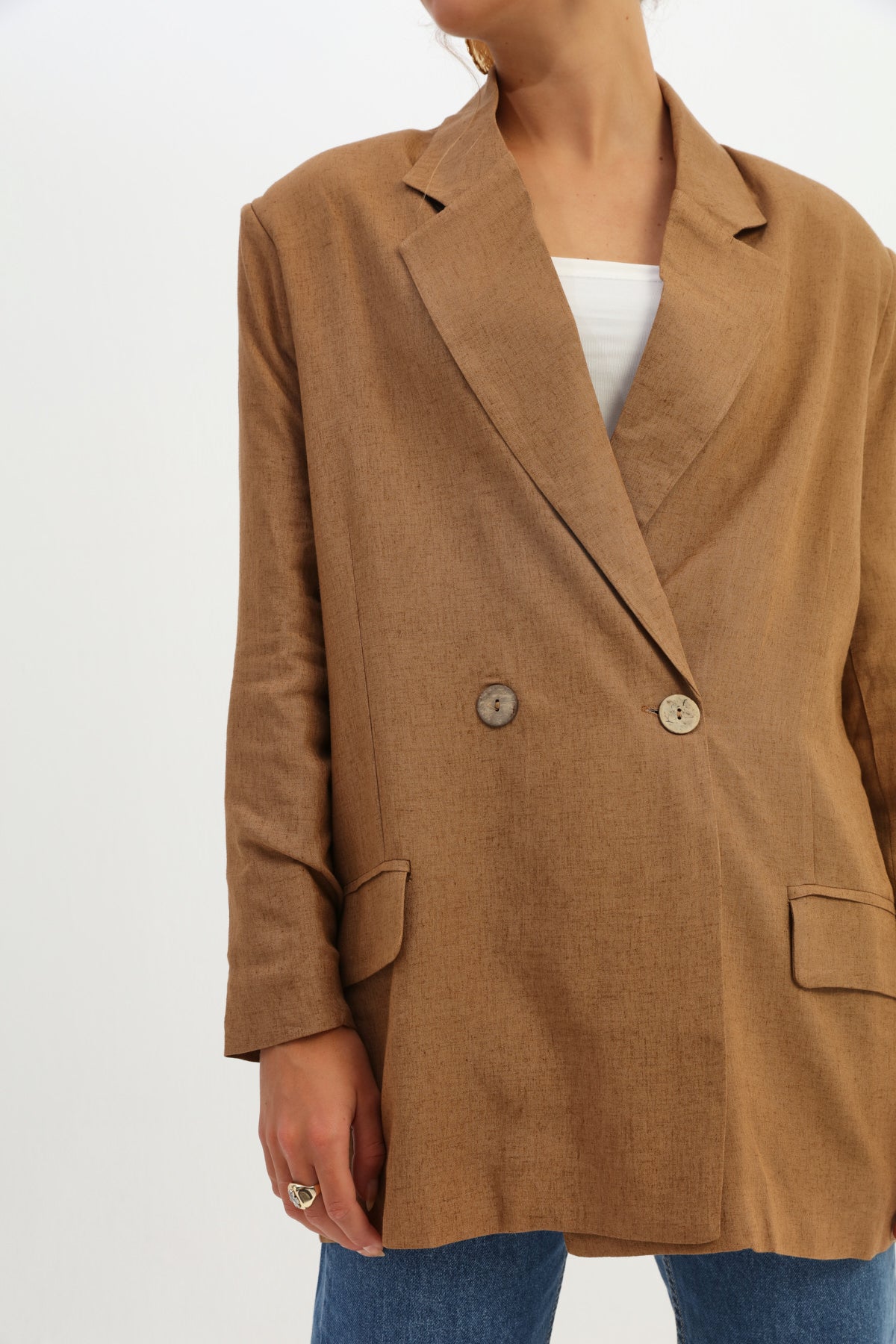 Linen Blazer Jacket Brown