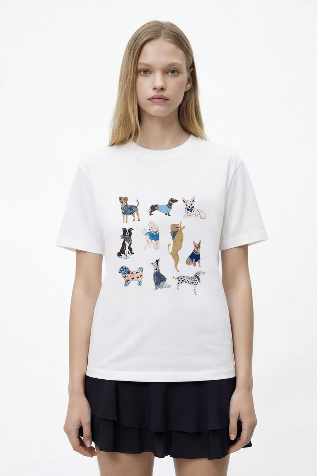 Köpek Figürlü Oversize Tişört Ekru