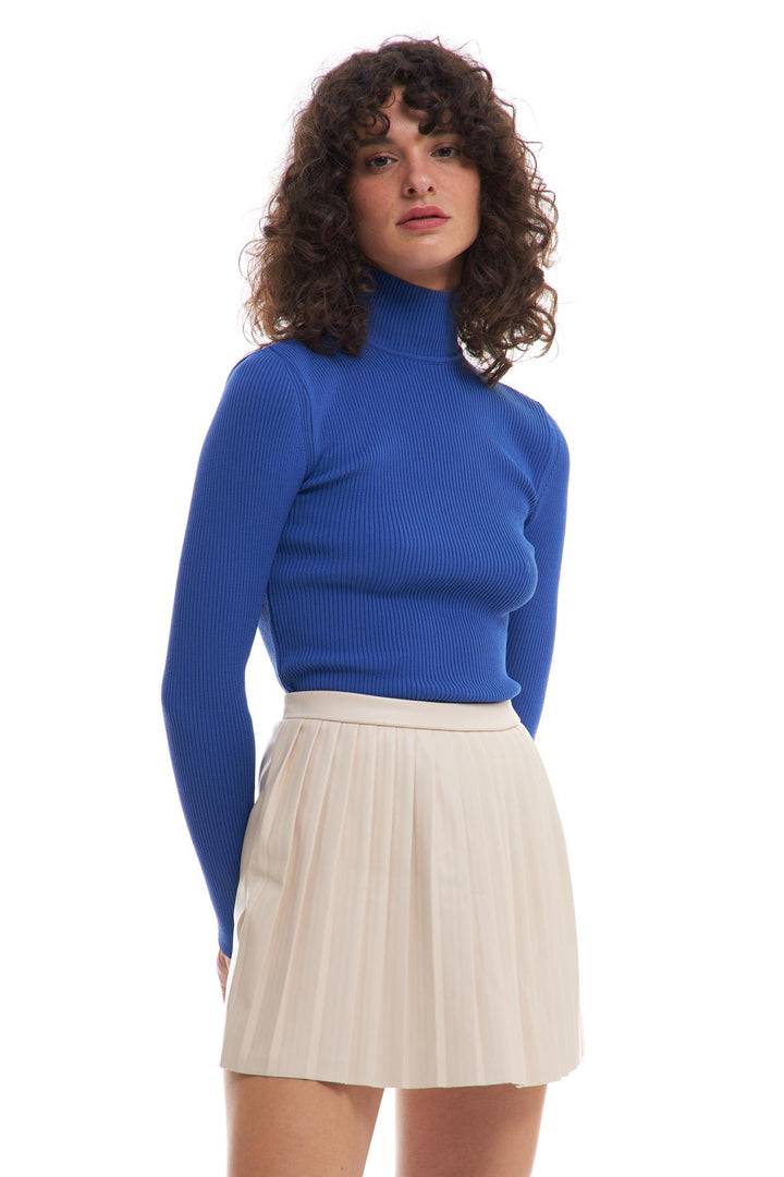 Pleated Leather Short Skirt Stone