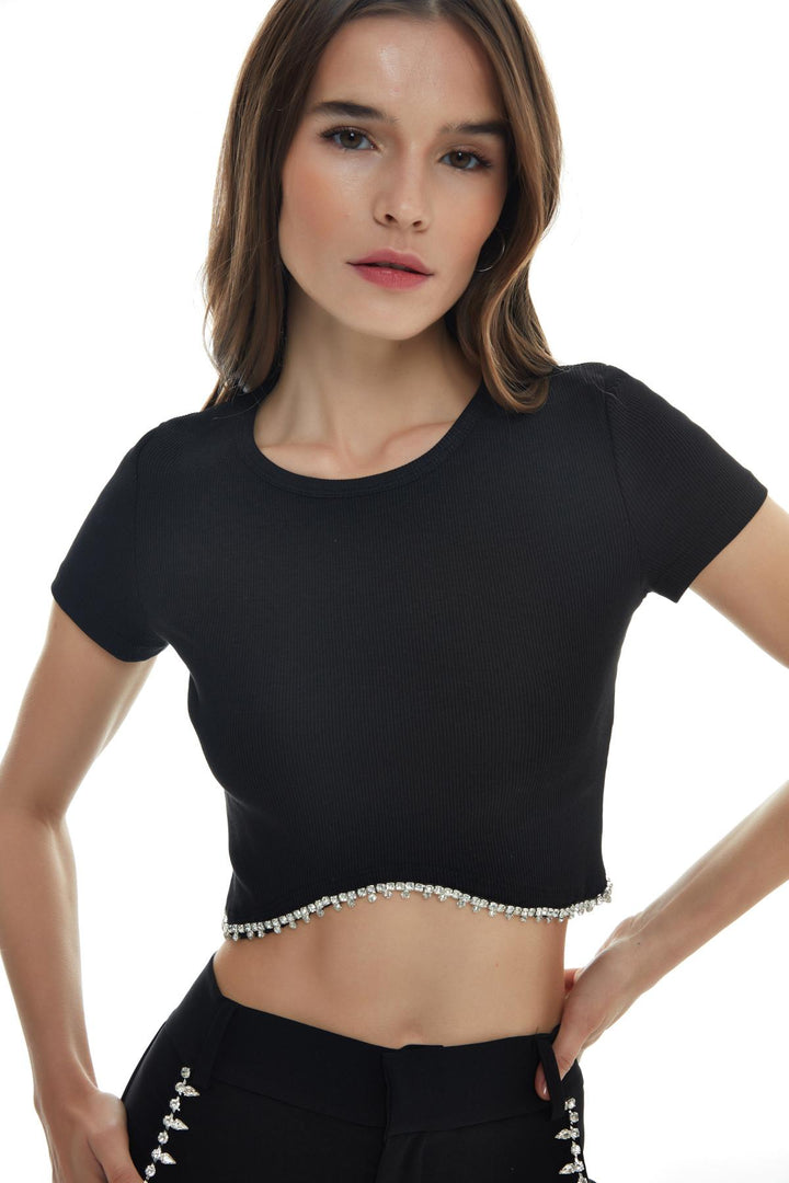 Stone Accessory Crop T-Shirt Black