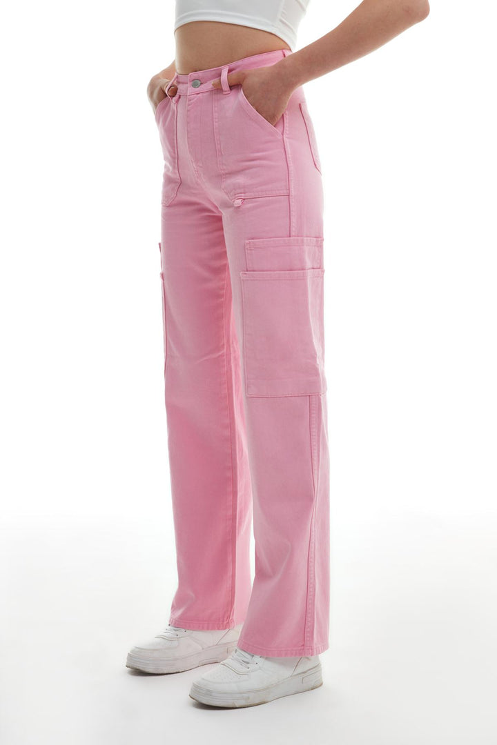 Cep Detaylı Kargo Pantolon Pembe