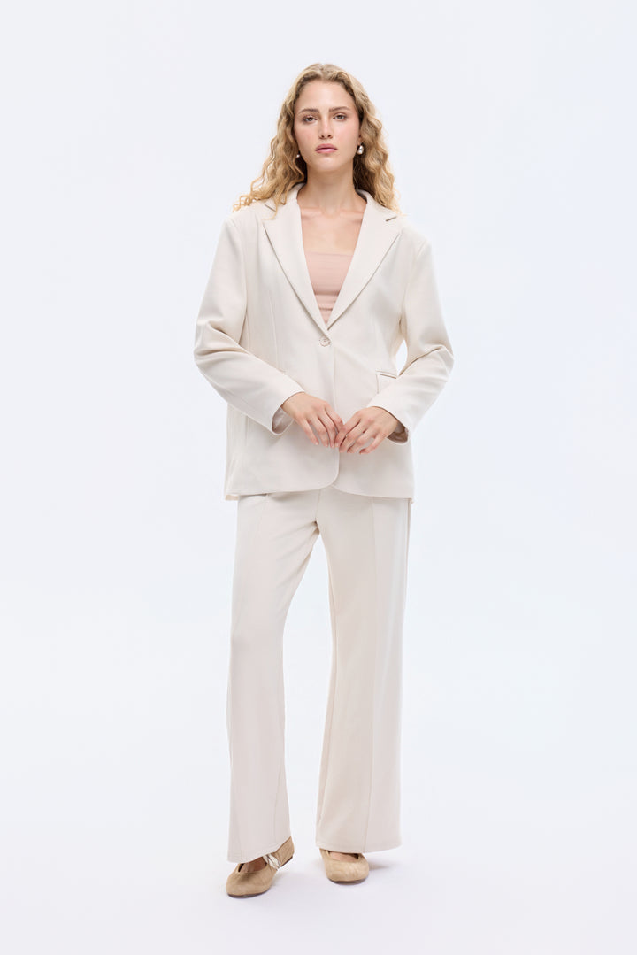 Tek Düğmeli Yumuşak Dokulu Oversize Blazer Ceket Bej