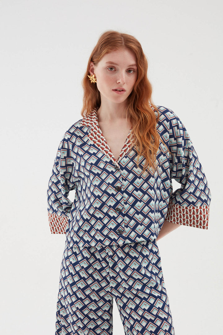 Colorful Patterned Bandana Shirt Blue