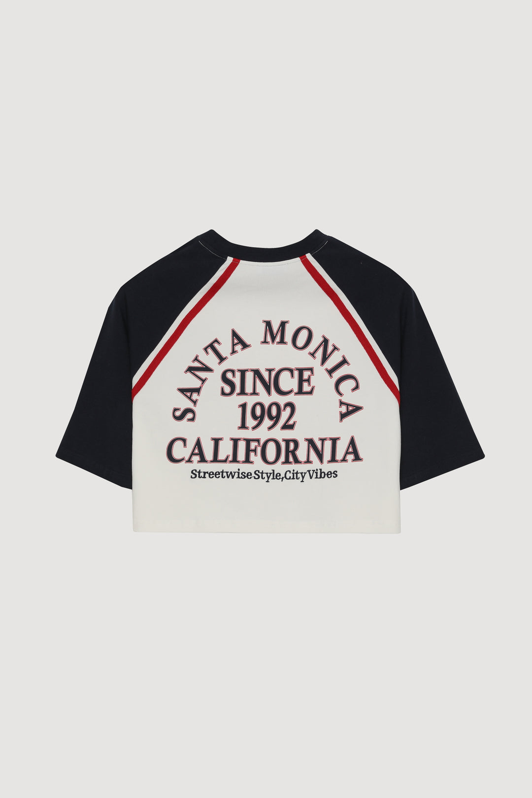 Şerit Çizgili Santa Monica Yazılı Tişört Ekru
