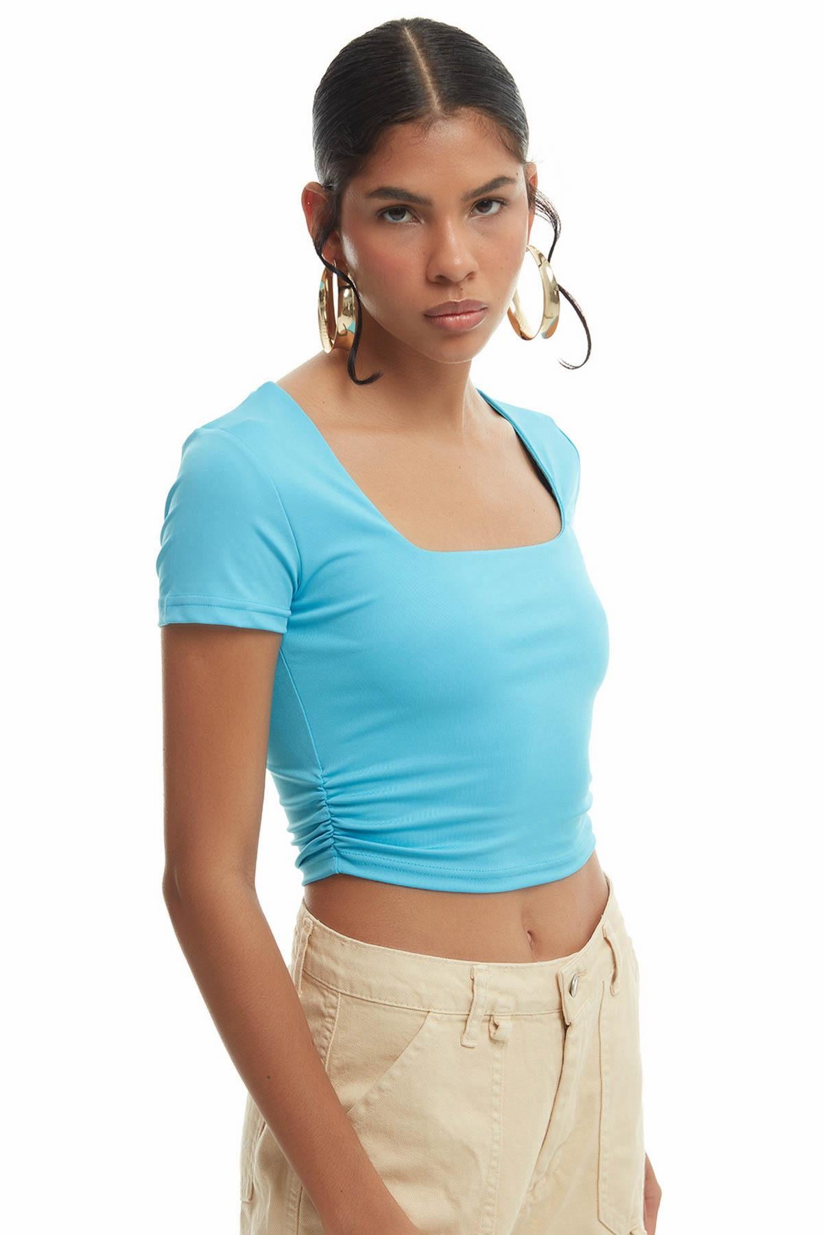 Crop Square Neck Blouse Turquoise