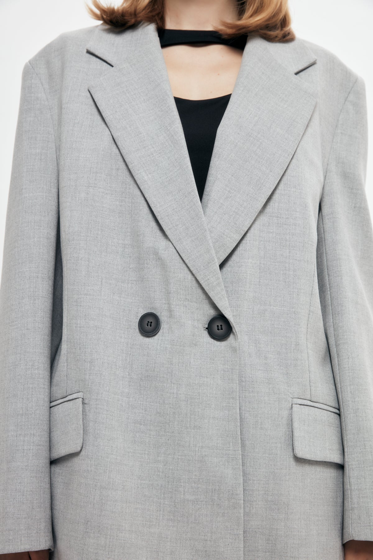 Double Breasted Lapel Oversize Blazer Jacket Light Gray