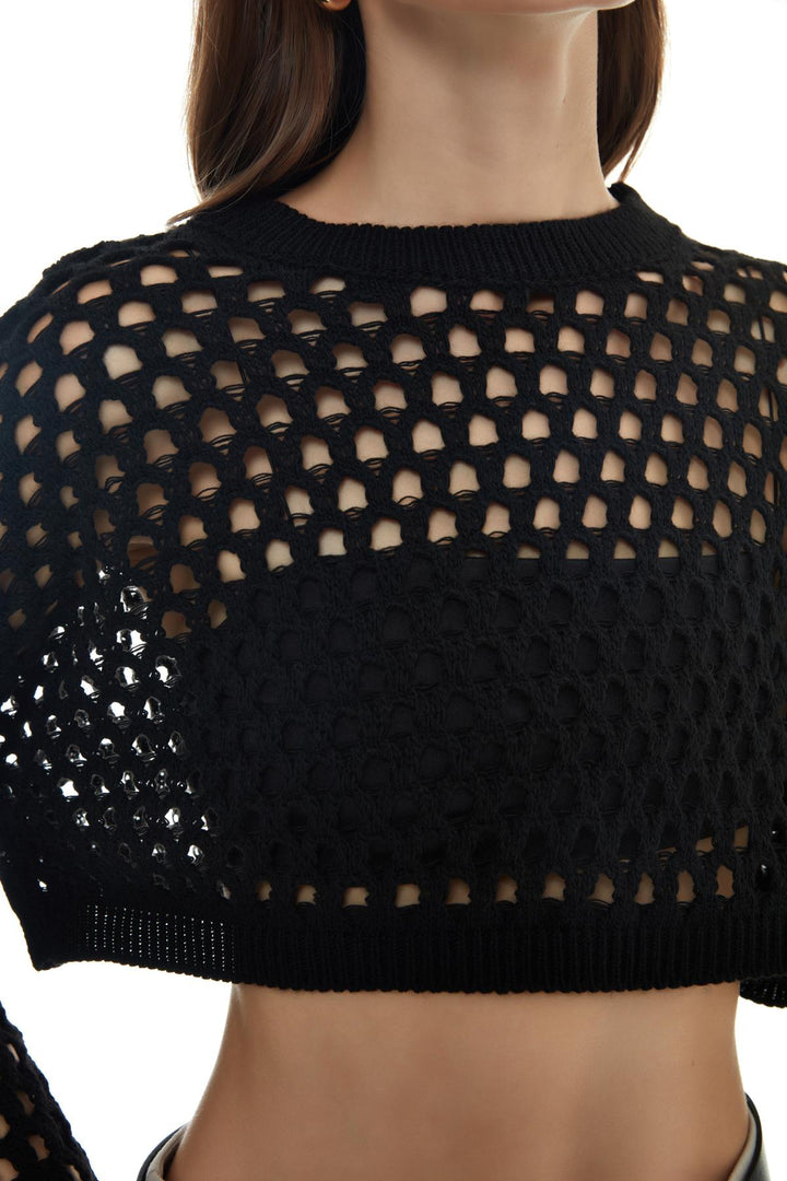 Openwork Detailed Crop Knitwear Black