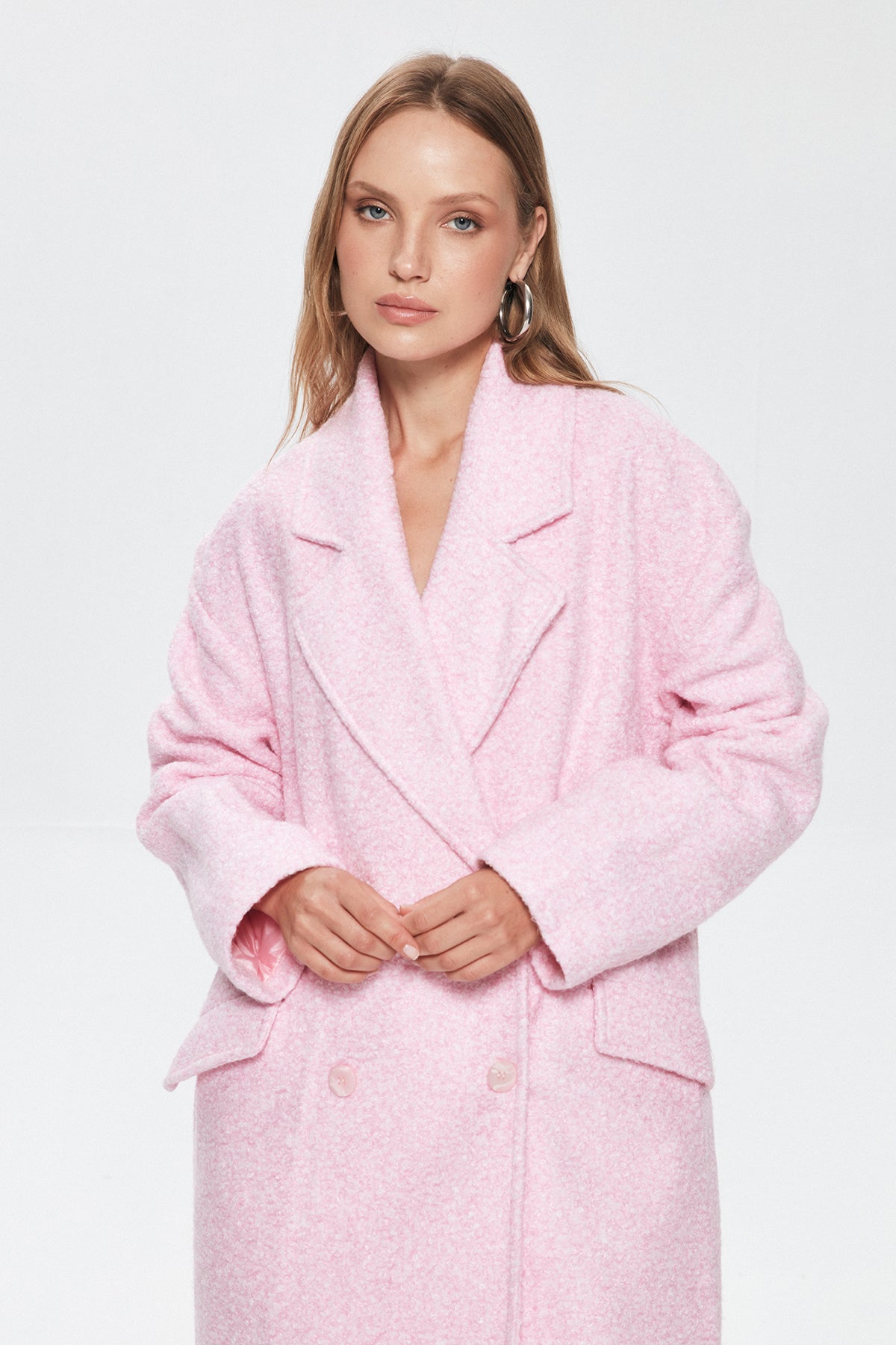 Kırçıllı Oversize Kaban Pembe