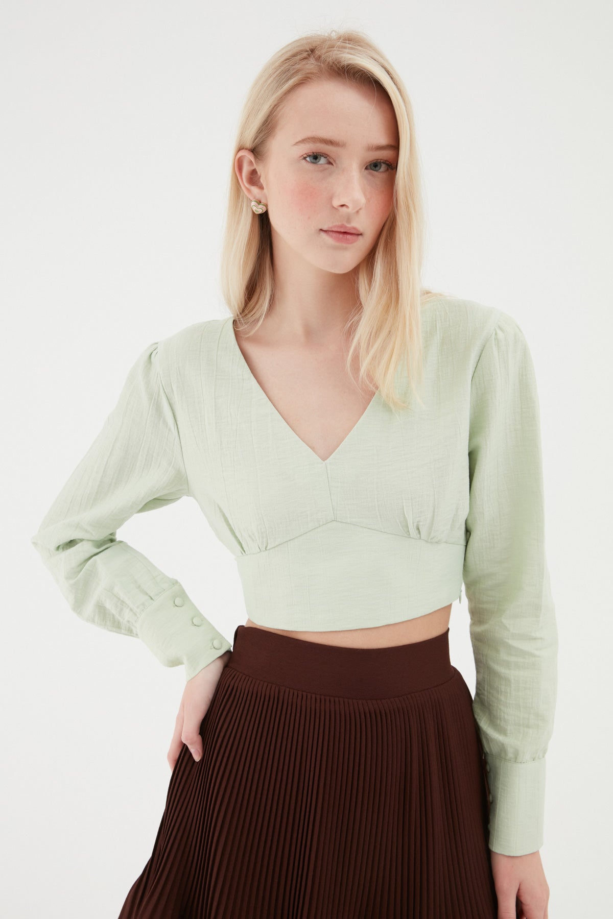 Sırt Dekolteli Crop Bluz Mint