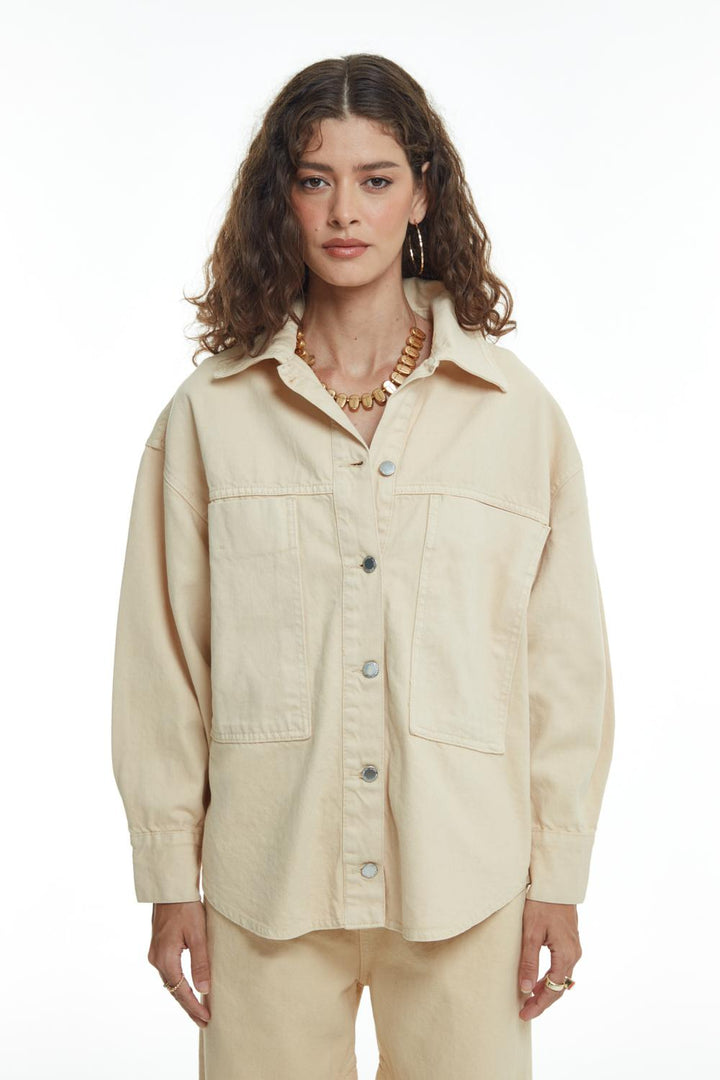 Pocket Detailed Denim Jacket Beige