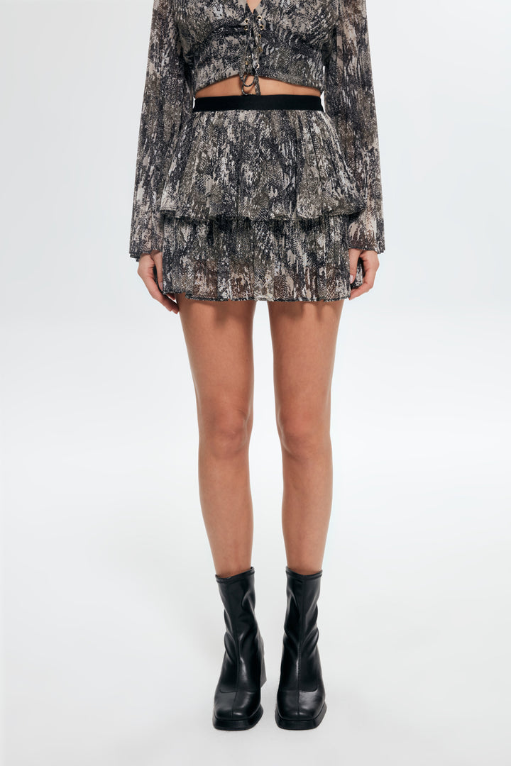 Fırfır Detaylı Tül Mini Etek Siyah