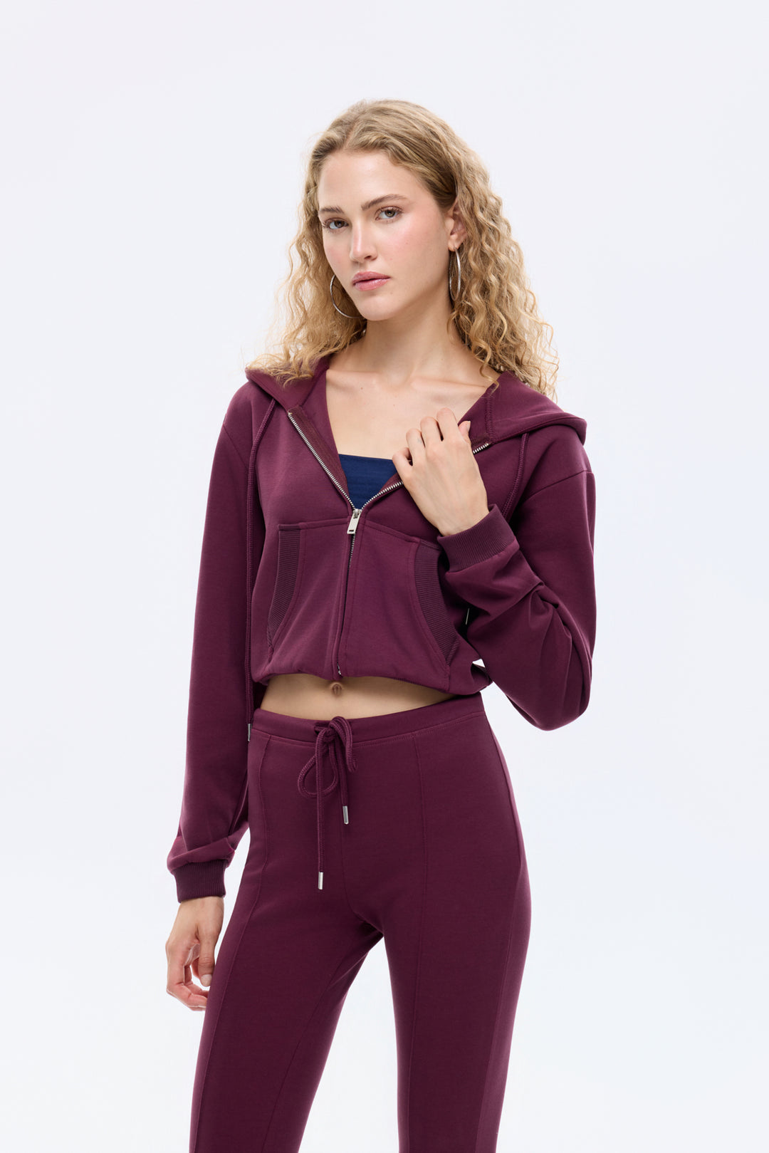 Kapüşonlu Fermuarlı Basic Sweatshirt Bordo